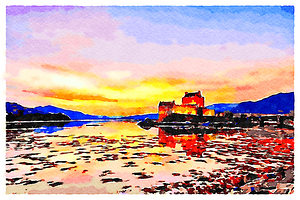 Eilean Donan Castle at Sunset Highlands of Scotland