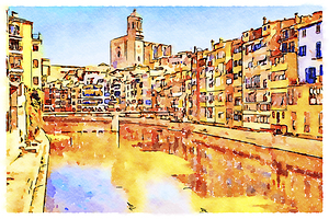 Girona Catalonia Spain Watercolor