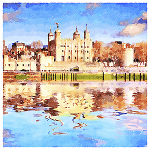 Tower of London and River Thames Watercolor