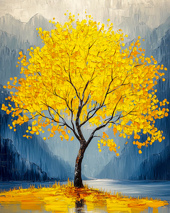 Yellow Tree Grey Mountains
