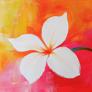 White Flower on Coral and Ochre