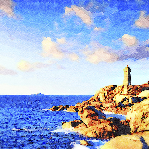 Ploumanach Lighthouse Pink Granite Coast Brittany France  by Travelling Light