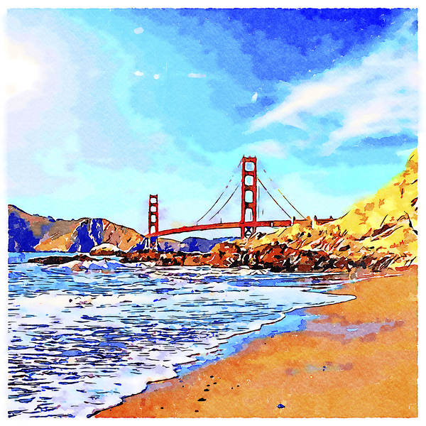 Golden Gate Bridge San Francisco Watercolor by Travelling Light