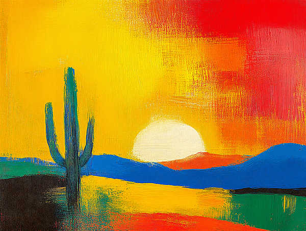 Abstract Desert Sunrise with Cactus by Travelling Light