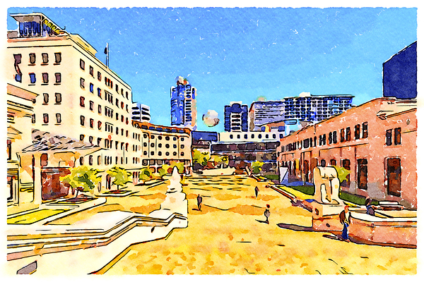 Civic Square Wellington Watercolour by Travelling Light