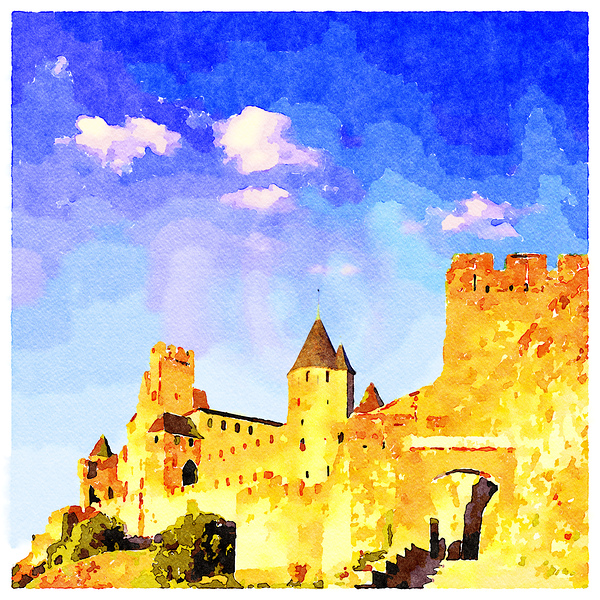 Carcassonne Languedoc Roussillon France Watercolour by Travelling Light