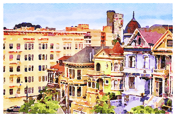 Painted Ladies San Francisco Watercolor by Travelling Light