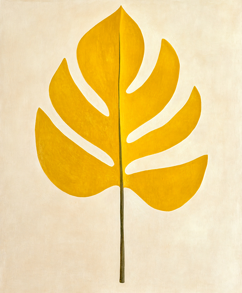 Monstera Leaf Ochre on Beige by Travelling Light