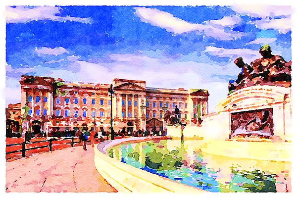 Buckingham Palace and the Fountain London UK Watercolor by Travelling Light