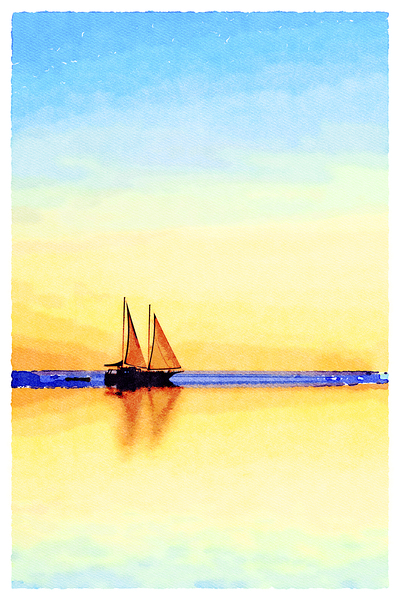 Sailing Boat on a Tropical Ocean at Twilight by Travelling Light