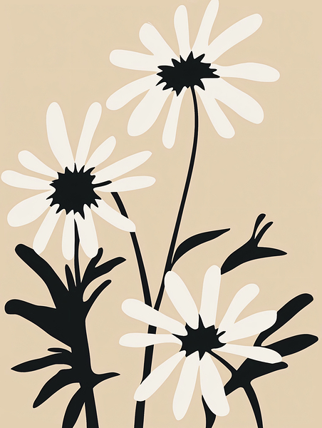 Stylized Black and White Daisies on a neutral Background by Travelling Light
