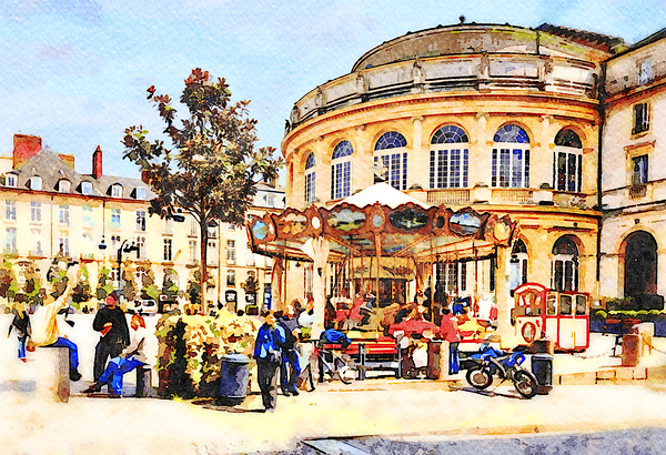 Rennes Brittany France Watercolour by Travelling Light