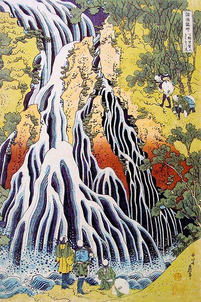 Pilgrims at Kirofuri Waterfall by Hokusai by Travelling Light