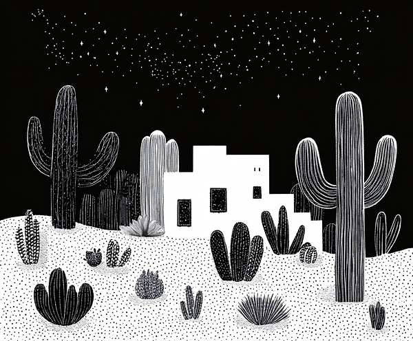 Cactus Garden Sketch Night Print