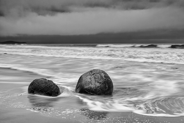 Moeraki Boulders and Waves Print