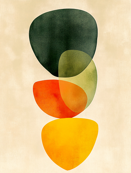 Abstract Shapes in Amber Orange Olive  Print