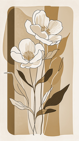 Poppies Abstract Panel Sepia Beige by Travelling Light