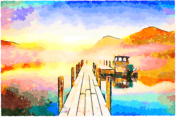 Lake Rotoroa New Zealand on a Misty Winter Morning Watercolou by Travelling Light