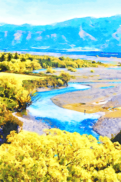 New Zealand the Waiau River near Hamner Springs Watercolor by Travelling Light