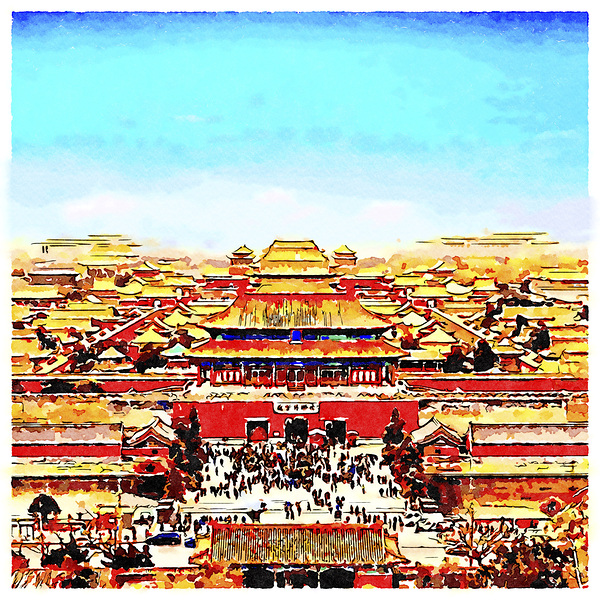 Beijing Forbidden City Watercolour by Travelling Light