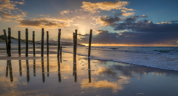 Sunrise St Clair Beach Dunedin New Zealand Panorama by Travelling Light