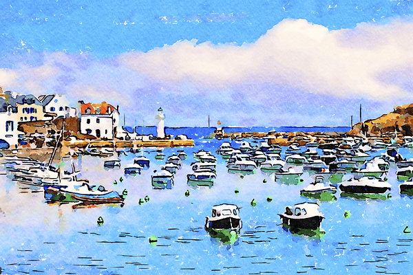  Sauzon Belle Ile Brittany France Watercolour by Travelling Light