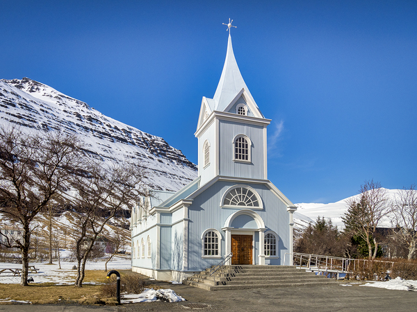 Blue Church at Seydisfjordur East Iceland I by Travelling Light