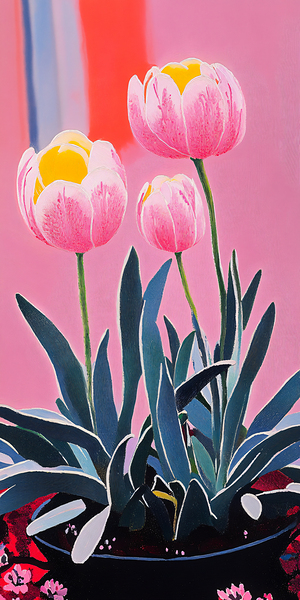 Pot of Tulips Cool Pink Print