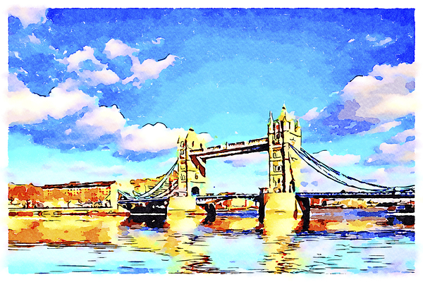 Tower Bridge Reflected in the River Thames London Watercolor by Travelling Light