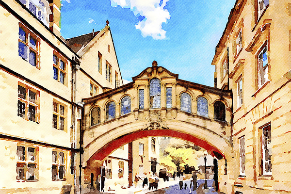Bridge of Sighs and Hertford College Oxford UK Watercolour  by Travelling Light