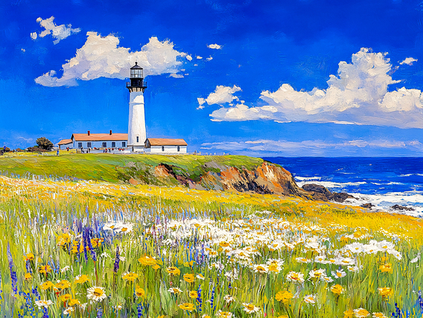 Lighthouse Sunshine Wildflowers bo Pigeon Point California by Travelling Light