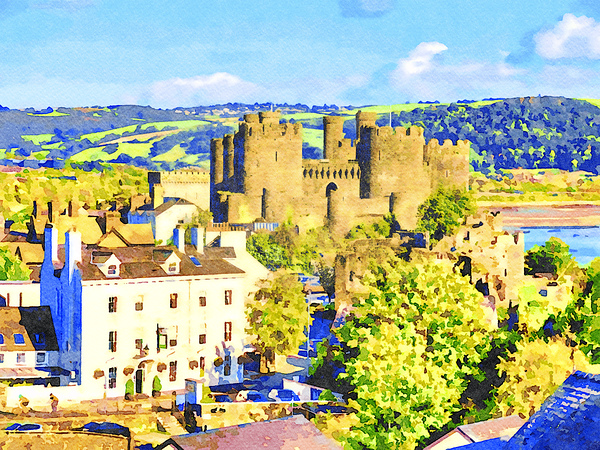Conwy Castle and Town Conwy North Wales Watercolour by Travelling Light