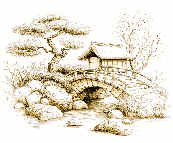 Japanese Garden Sepia by Travelling Light