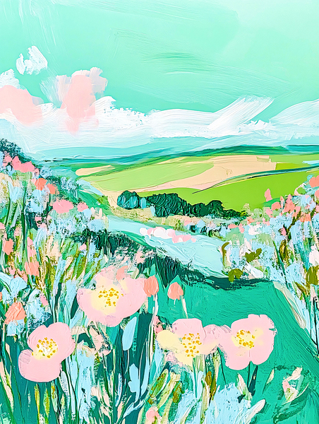 Cool Green Landscape with Flowers by Travelling Light