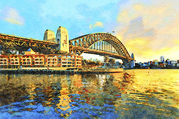 Sydney Harbour Bridge Australia Watercolor by Travelling Light
