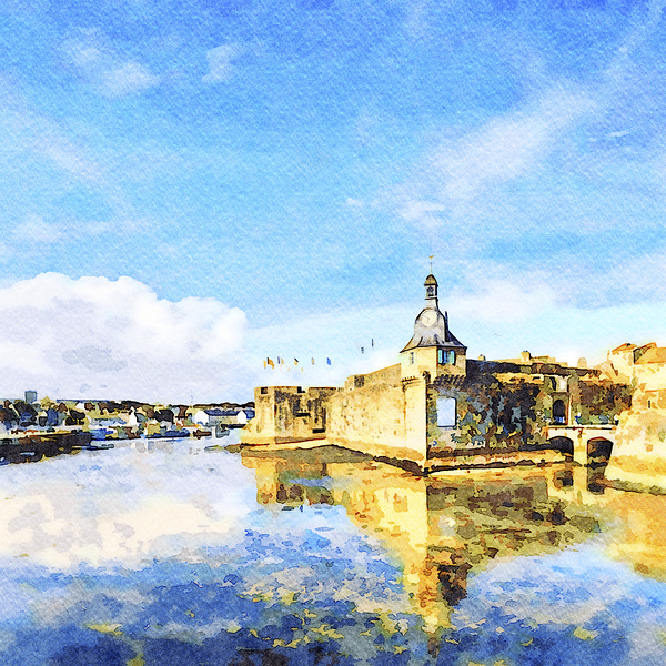 Concarneau Old Town Brittany. Watercolour by Travelling Light