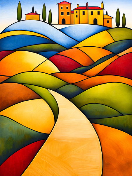 Abstract Italian Hill Village Print
