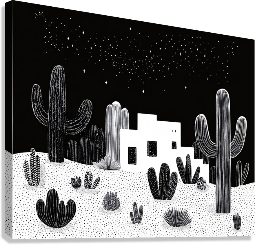 Cactus Garden Sketch Night Canvas Print
