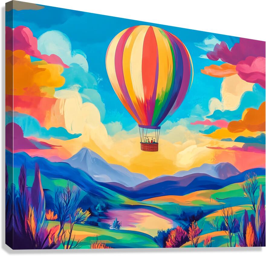 Hot Air Balloon Over Bright Countryside Canvas Print