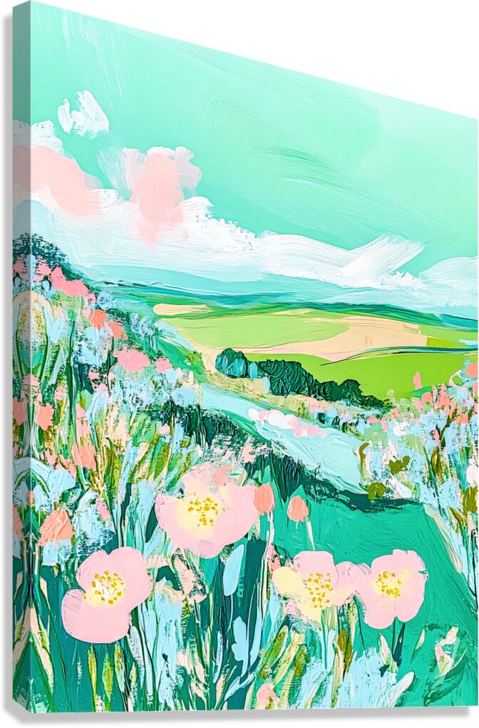 Cool Green Landscape with Flowers Canvas Print