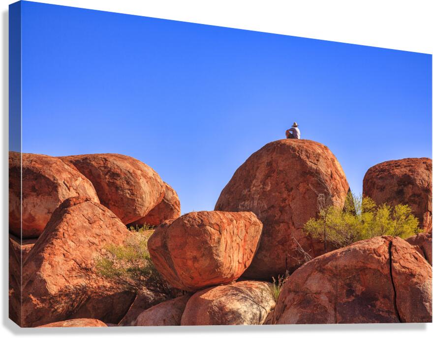 Devils Marbles and Man in a Hat Canvas Print