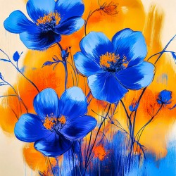 Blue Flowers on Abstract Orange