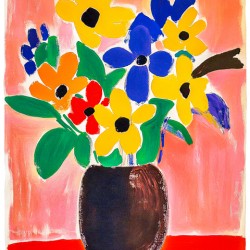Abstract Vase of Bright Flowers