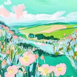 Cool Green Landscape with Flowers