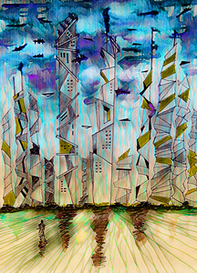 ArtXcl 100 city skyline oil paint style