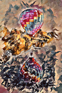 Arte 082 hot air balloon mirrored in water below in abstract