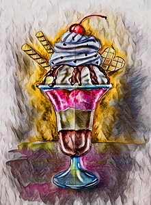 Arte 066 ice cream oil paint-style drawing