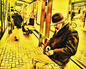 ArtXcl 076 vintage train station man waiting