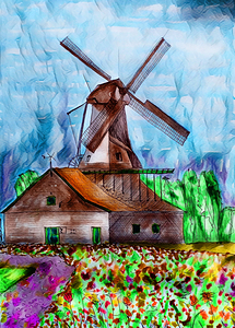 ArtXcl 099 windmill oil paint style