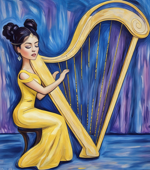 ArtXcl 024 woman playing harp illustration 